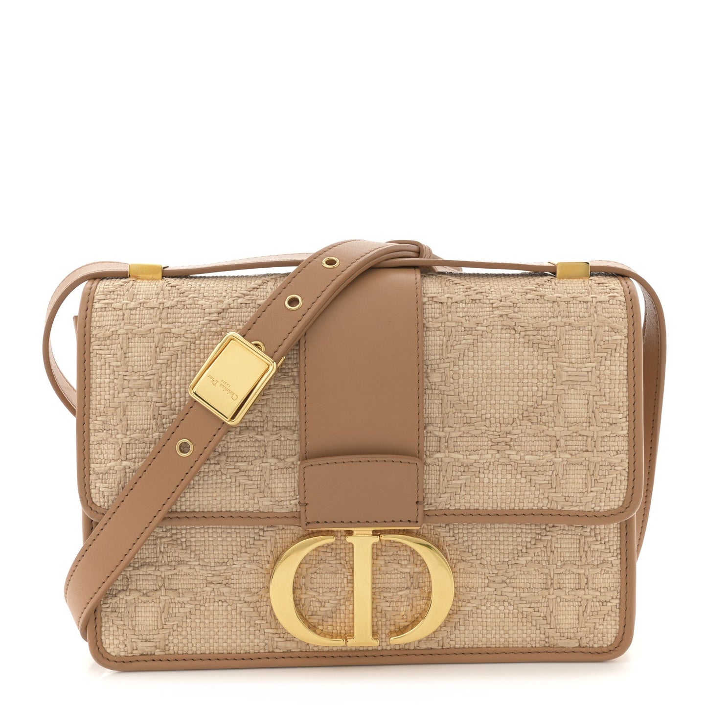 Raffia Calfskin 30 Montaigne Flap Bag Beige