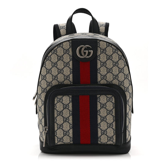 GG Supreme Monogram Textured Dollar Calfskin Web Small Ophidia Day Backpack Beige Blue Black