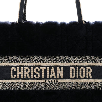 Shearling Cannage Medium Book Tote Deep Blue Natural