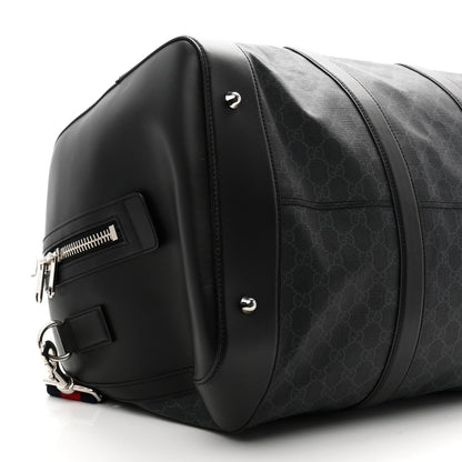 Soft GG Supreme Monogram Appia Calfskin Web Large Carry On Duffle Bag Black Grey
