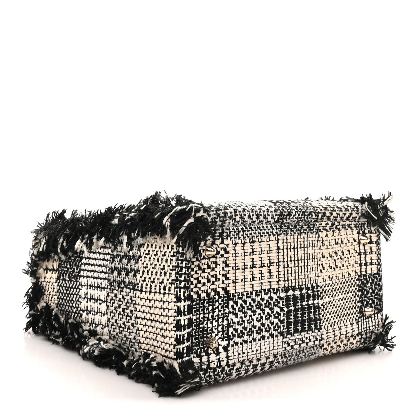 Tweed Fringe Medium Lady Dior White Black