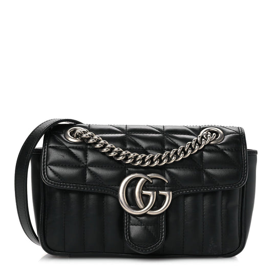 Calfskin Matelasse Aria Mini GG Marmont Shoulder Bag Black