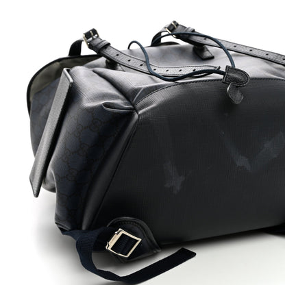 GG Supreme Monogram Textured Dollar Calfskin Medium Ophidia Double Buckle Backpack Blue Dark Blue Black