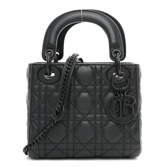Ultra Matte Calfskin Cannage Mini Lady Dior Black