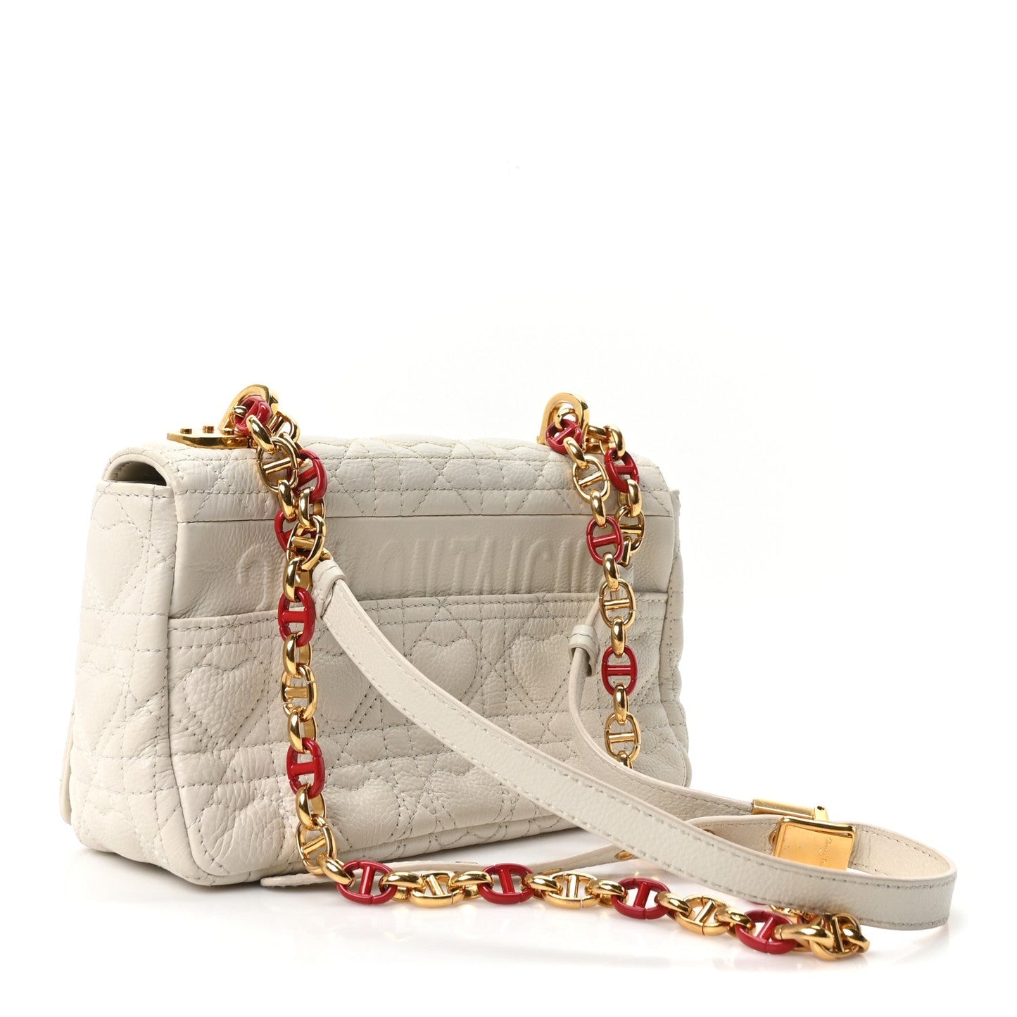 Calfskin Cannage Dioramour Heart Small Caro White Red