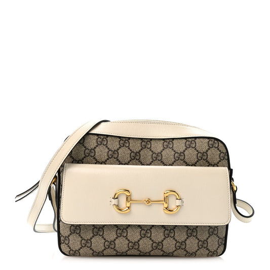 GG Supreme Monogram Small Horsebit 1955 Shoulder Bag Beige Mystic White