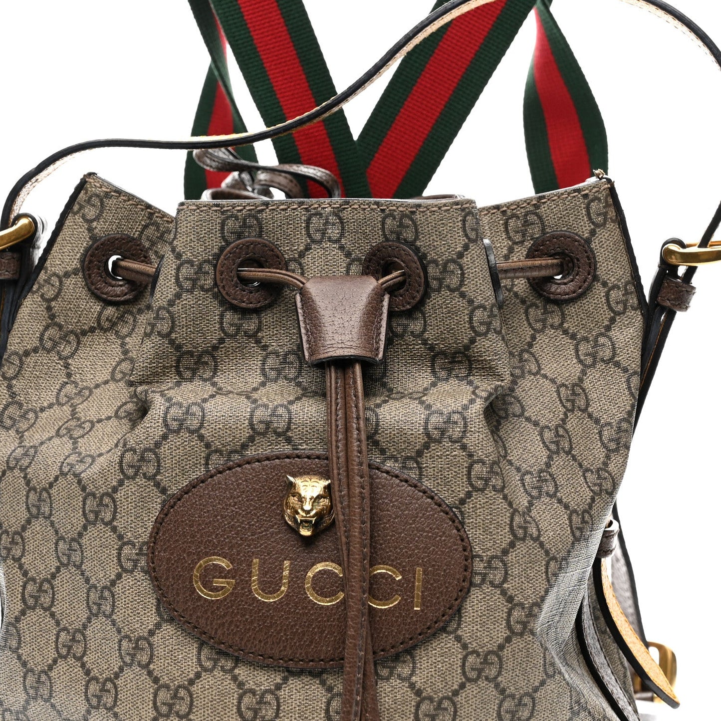 GG Supreme Monogram Neo Vintage Drawstring Bucket Backpack Beige New Acero Crop
