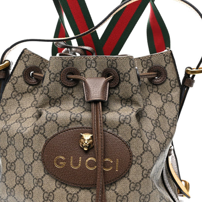 GG Supreme Monogram Neo Vintage Drawstring Bucket Backpack Beige New Acero Crop