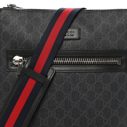 GG Supreme Monogram Appia Calfskin Web Flat Messenger Bag Black Grey