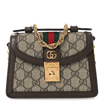 GG Supreme Monogram Textured Dollar Calfskin Web Mini Ophidia Padlock Top Handle Chain Shoulder Bag Beige Ebony New Acero
