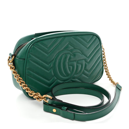 Calfskin Matelasse Small GG Marmont Chain Shoulder Bag Emerald Green