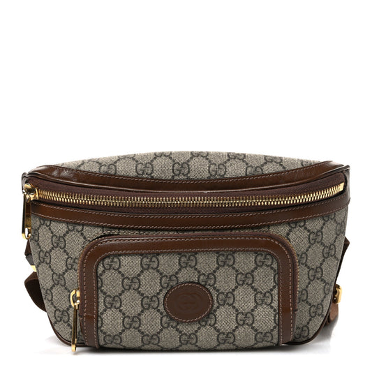 GG Supreme Monogram Textured Calfskin Retro Interlocking G Belt Bag Beige Ebony Brown Sugar