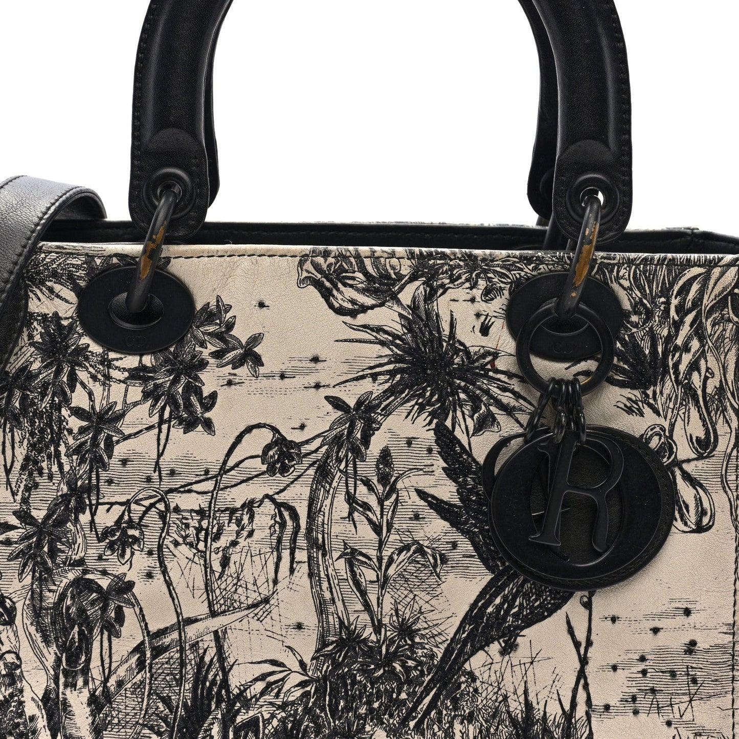 Calfskin Toile de Jouy Carnivora Medium Lady Dior White Black
