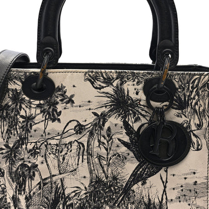 Calfskin Toile de Jouy Carnivora Medium Lady Dior White Black