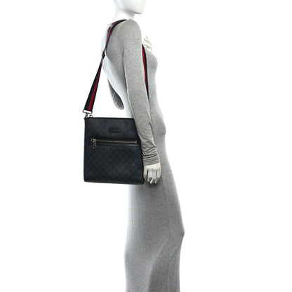 GG Supreme Monogram Appia Calfskin Web Flat Messenger Bag Black Grey
