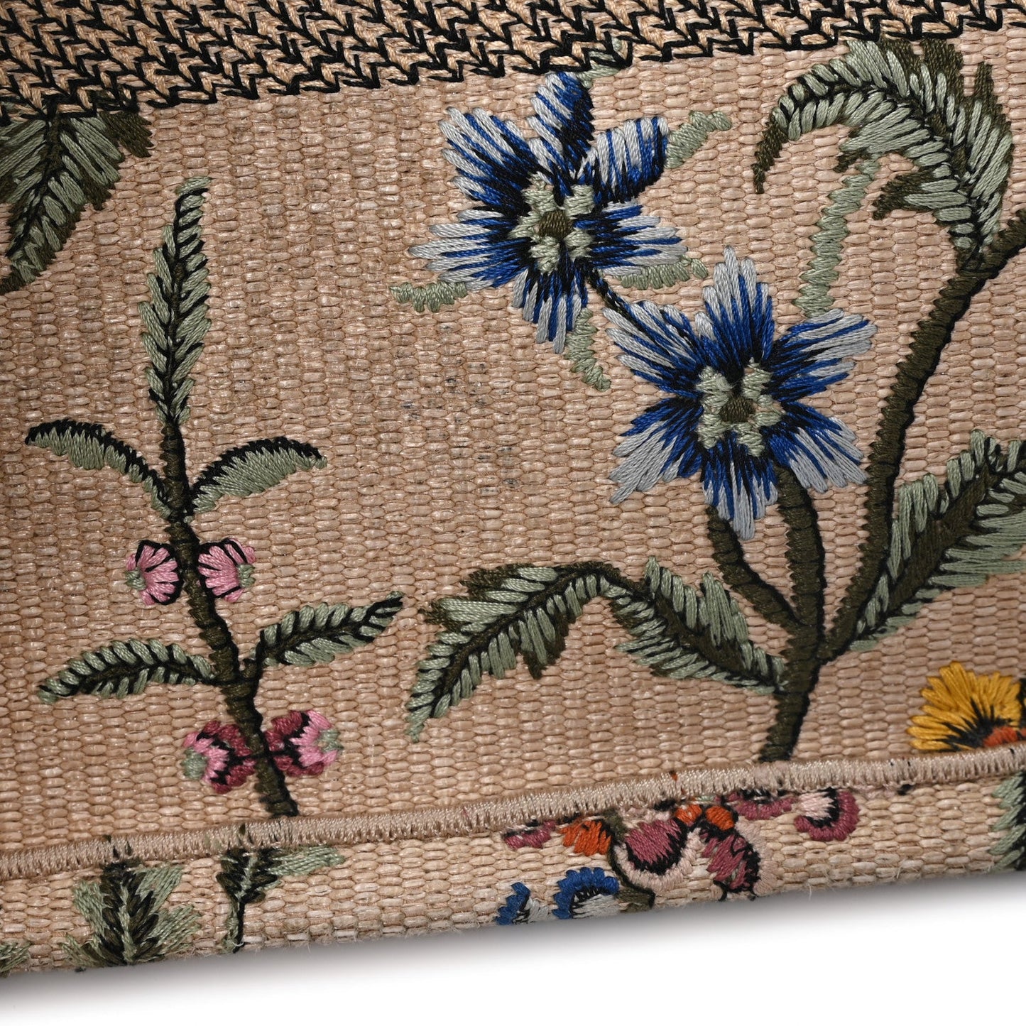 Raffia Embroidered Petites Fleurs Medium Book Tote Natural