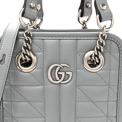 Calfskin Matelasse Chevron Mini GG Marmont Tote Grey