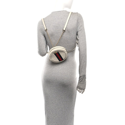 Textured Calfskin Web Mini Ophidia Round Backpack Mystic White