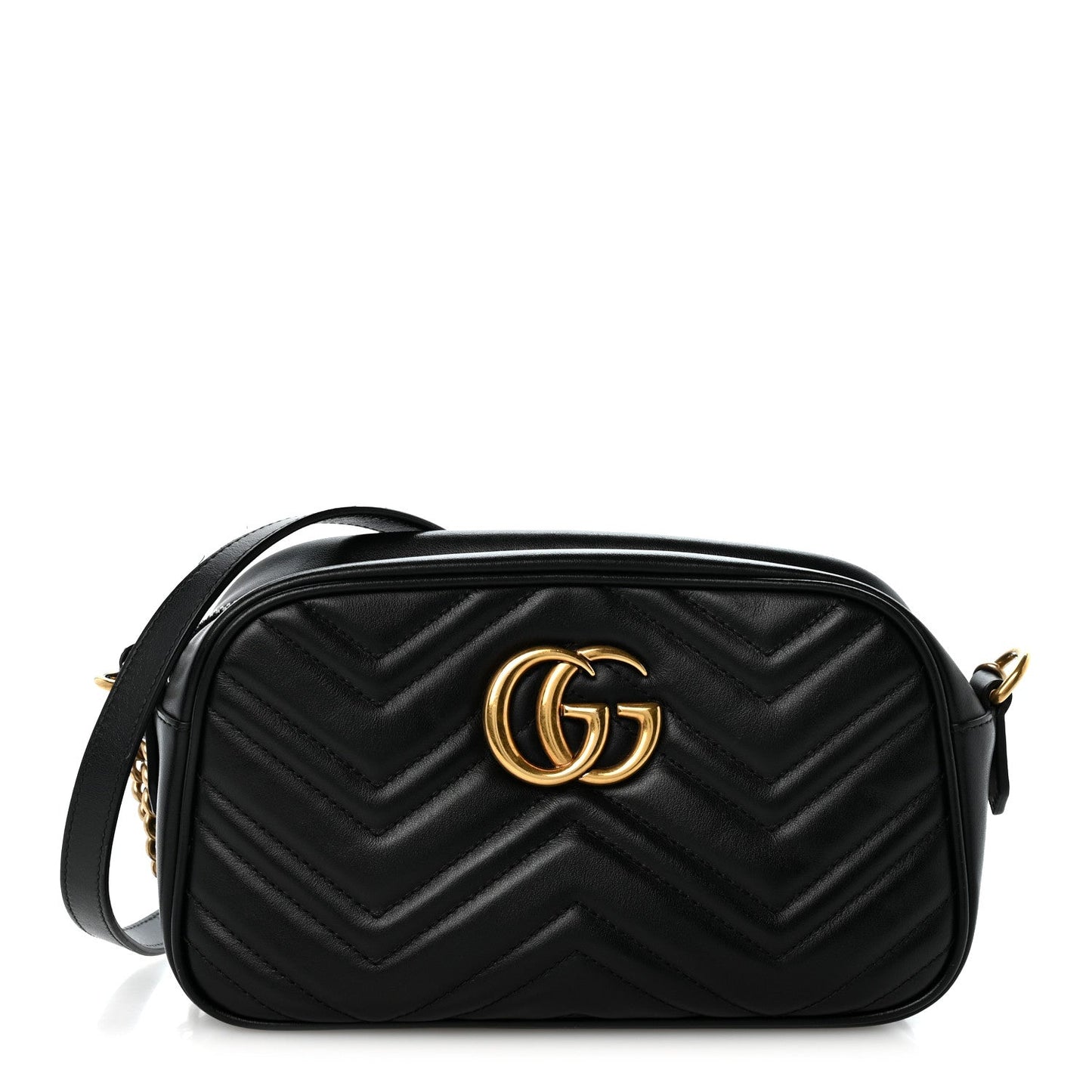 Calfskin Matelasse Small GG Marmont Chain Shoulder Bag Black