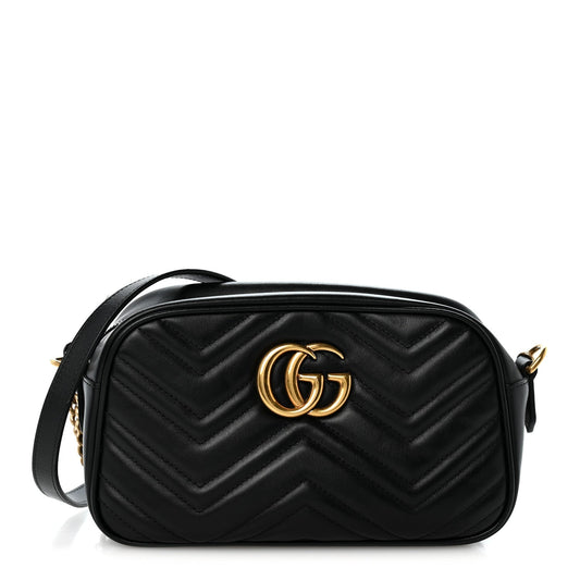 Calfskin Matelasse Small GG Marmont Chain Shoulder Bag Black