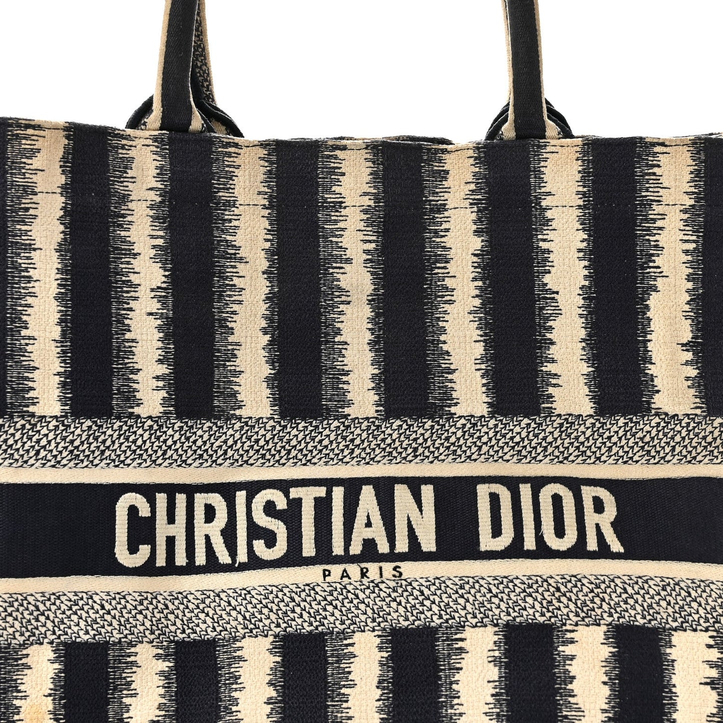 Canvas Embroidered Large Striped Book Tote Navy