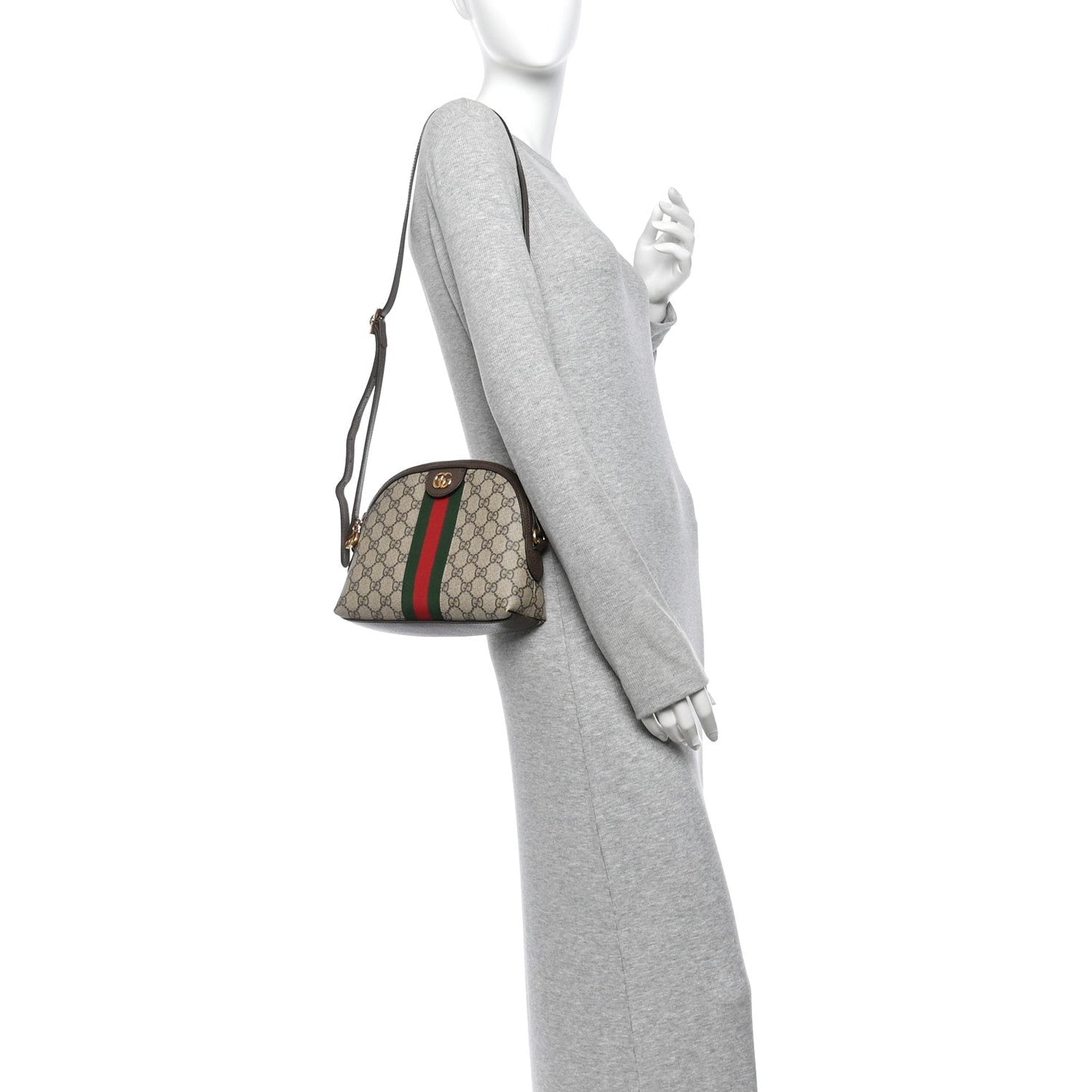 GG Supreme Monogram Textured Dollar Calfskin Web Small Ophidia Dome Shoulder Bag Beige Ebony New Acero