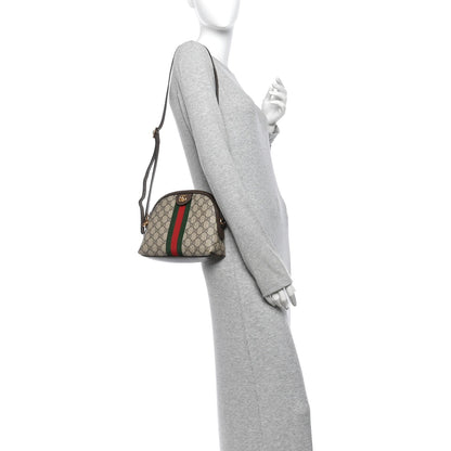 GG Supreme Monogram Textured Dollar Calfskin Web Small Ophidia Dome Shoulder Bag Beige Ebony New Acero