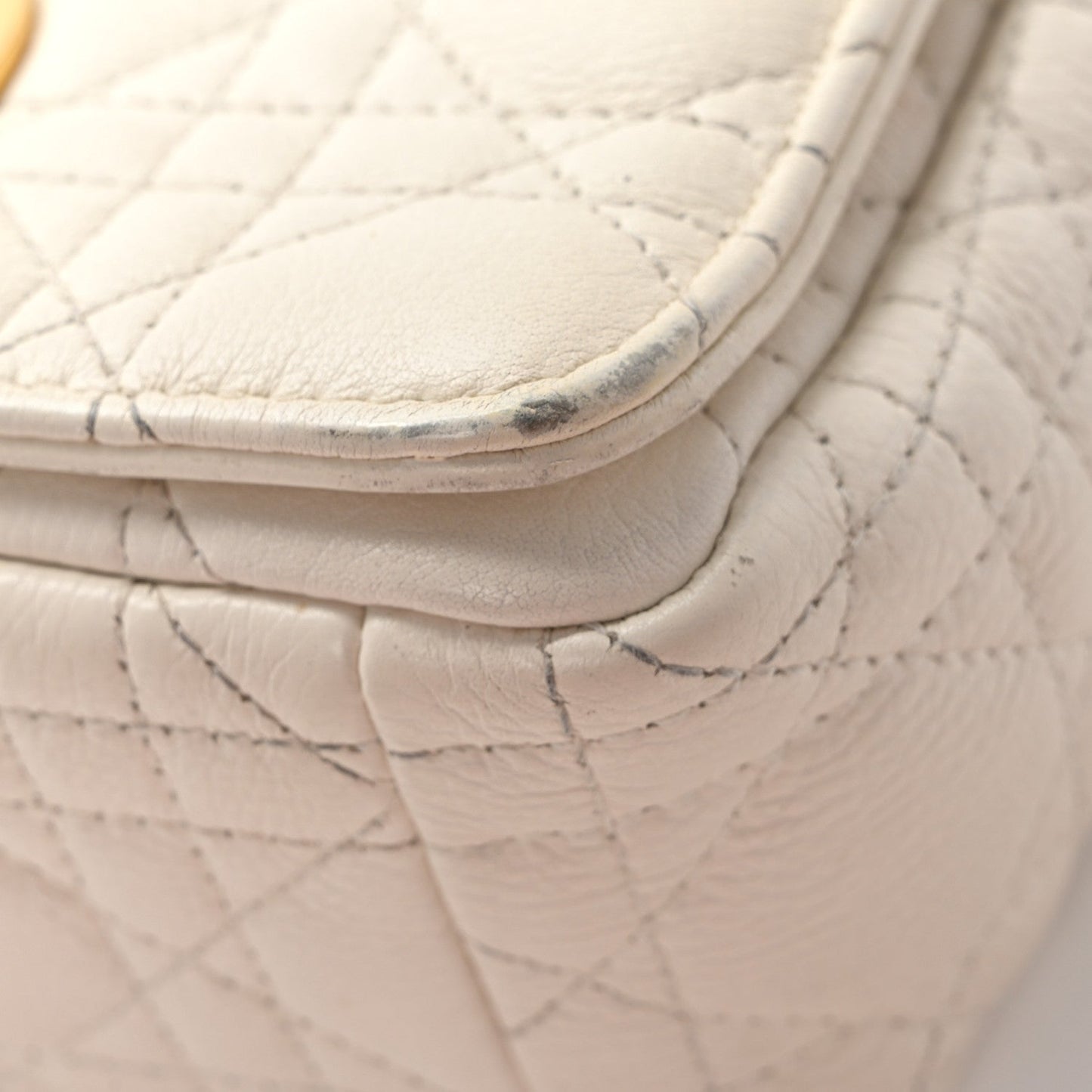Calfskin Cannage Small Caro Bag Ivory