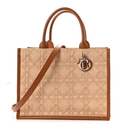 Raffia Macro Cannage Medium Book Tote Natural