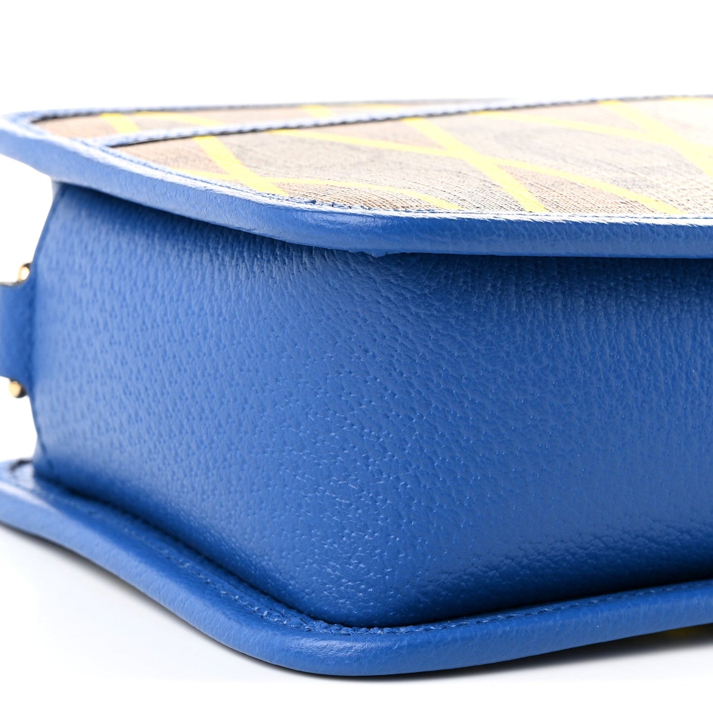 GG Supreme Monogram Mix Textured Dollar Calfskin Rhombus Inlay Crossbody Bag Beige Ebony Harvest Joy Blue