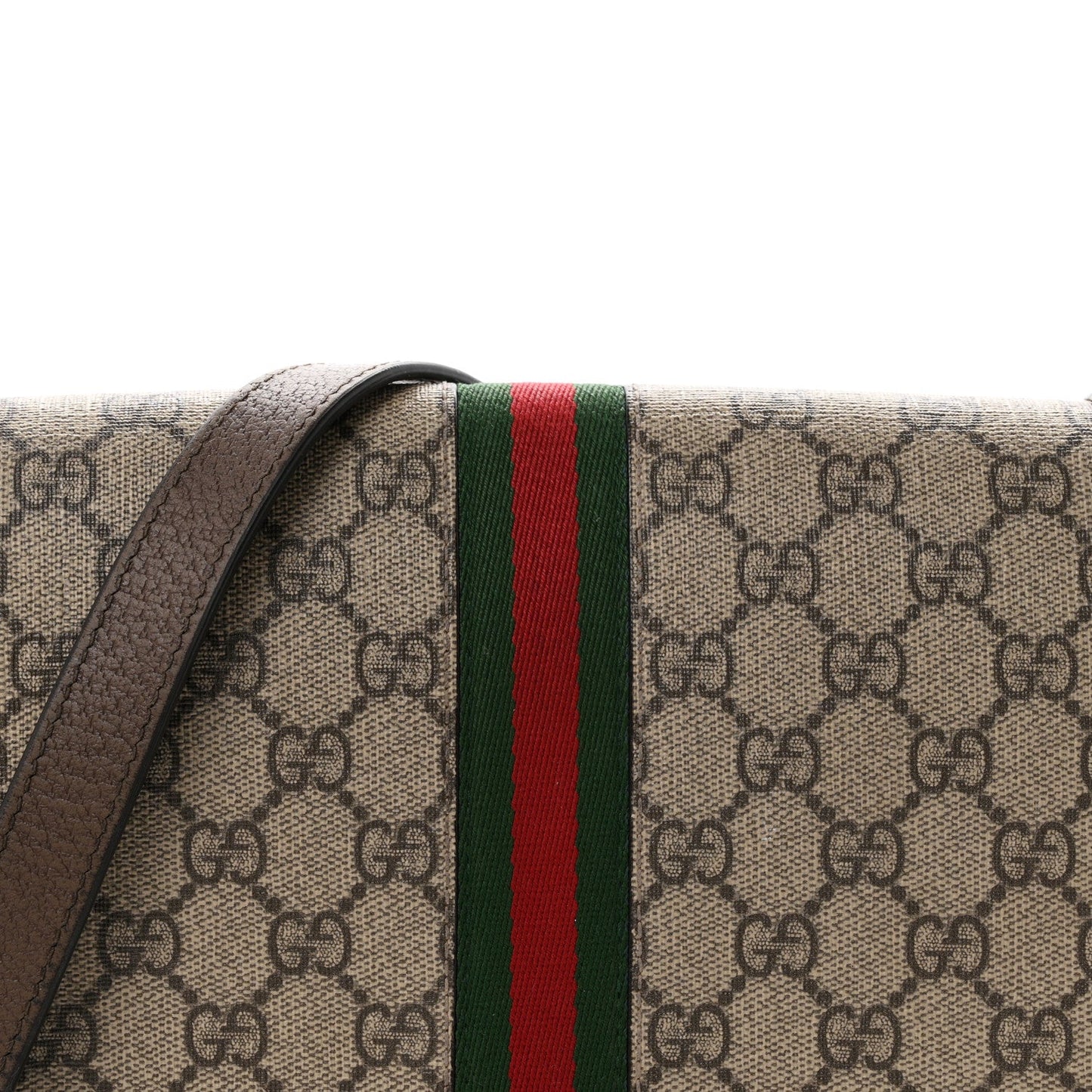 GG Supreme Monogram Web Small Ophidia Flap Messenger Bag Brown