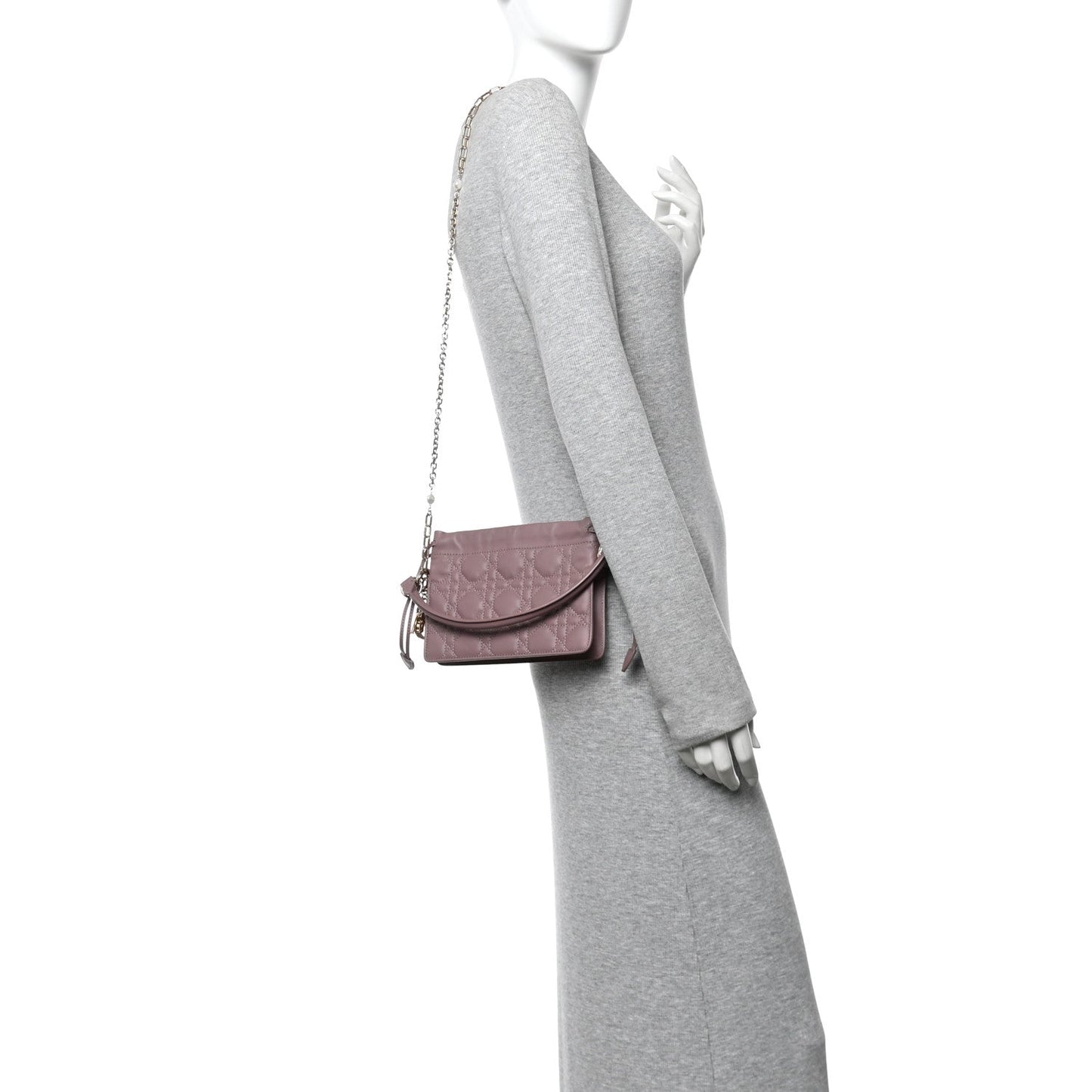 Lambskin Cannage Milly Mini Drawstring Bag Pink Peony