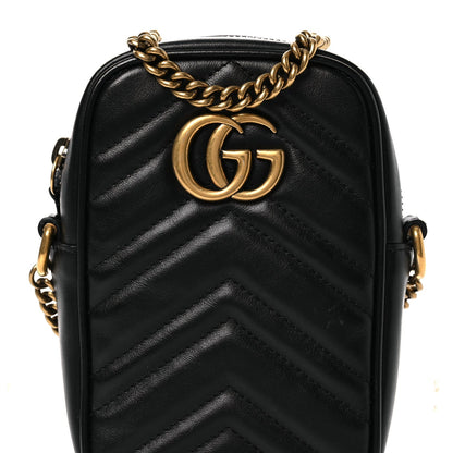 Calfskin Matelasse Mini GG Marmont Crossbody Bag Black