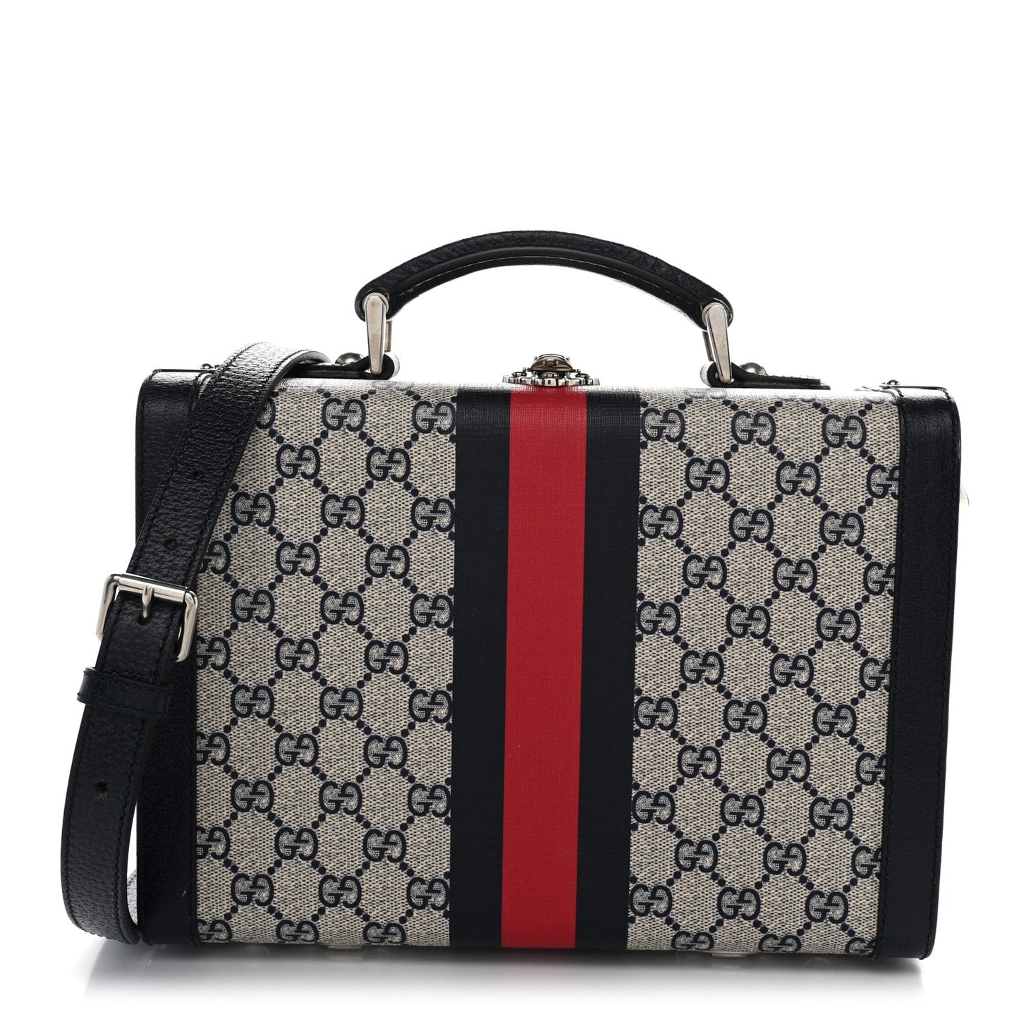 GG Supreme Monogram Web Savoy Medium Top Handle Beauty Case Beige Blue