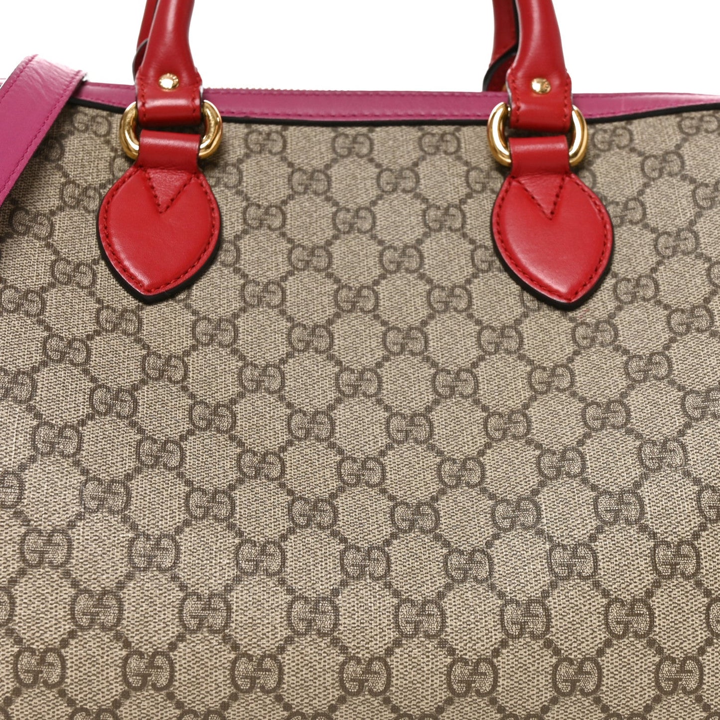 GG Supreme Monogram Medium Boston Beige Hibiscus Red New Rosette