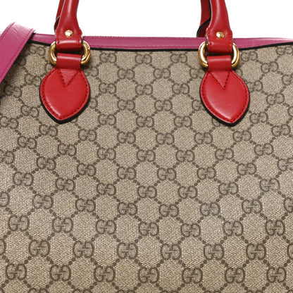 GG Supreme Monogram Medium Boston Beige Hibiscus Red New Rosette