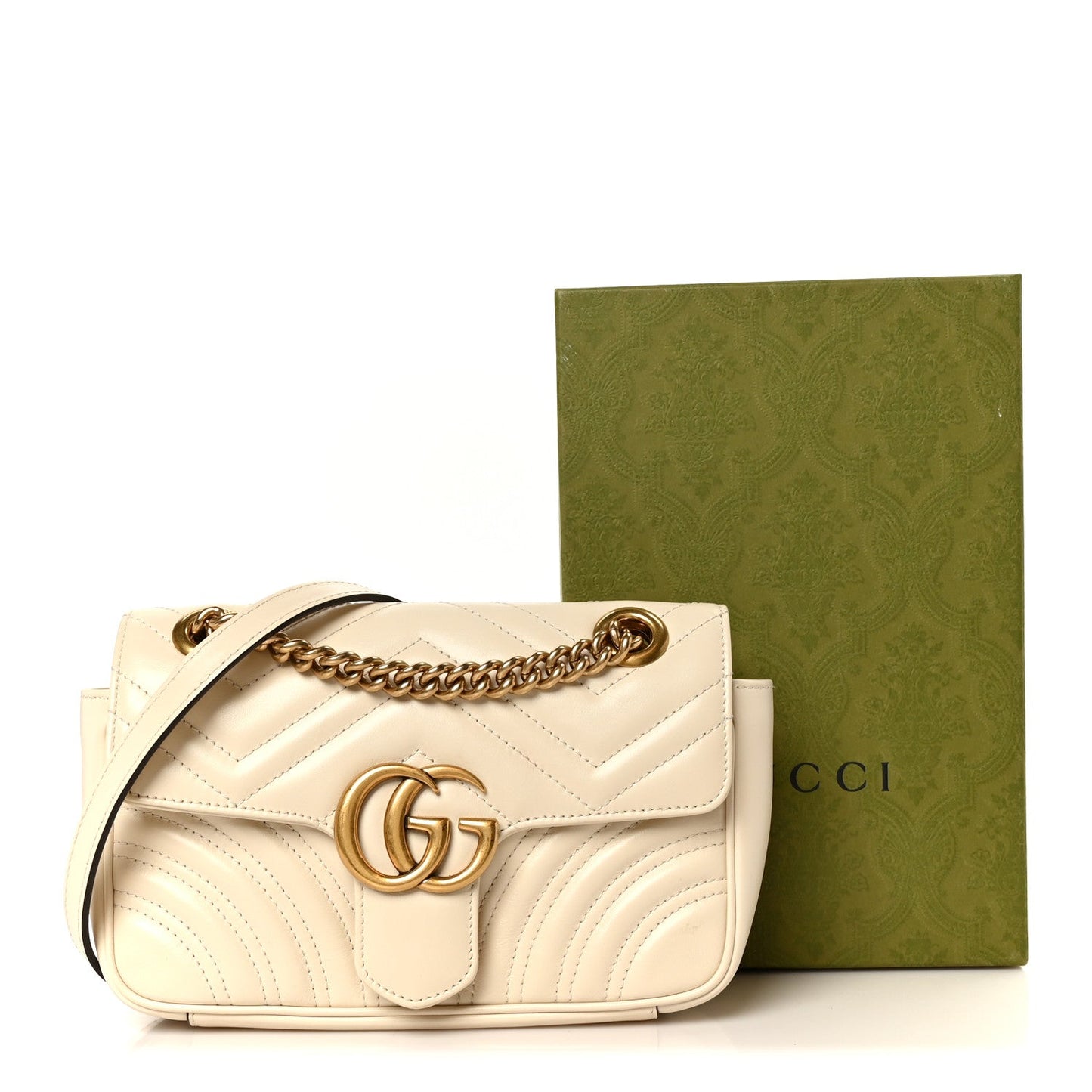 Calfskin Matelasse Mini GG Marmont Shoulder Bag White