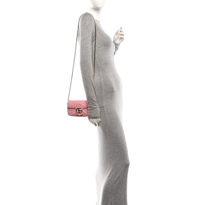 Calfskin Matelasse Super Mini GG Marmont Shoulder Bag Wild Rose