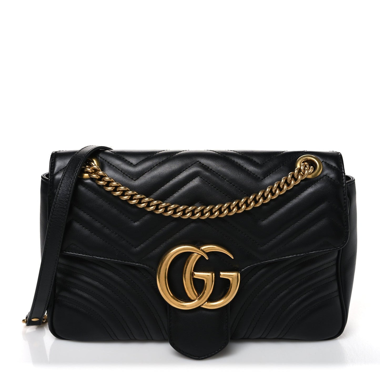 Calfskin Matelasse Medium GG Marmont Shoulder Bag Black