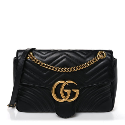 Calfskin Matelasse Medium GG Marmont Shoulder Bag Black