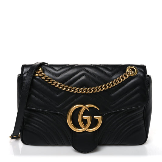 Calfskin Matelasse Medium GG Marmont Shoulder Bag Black