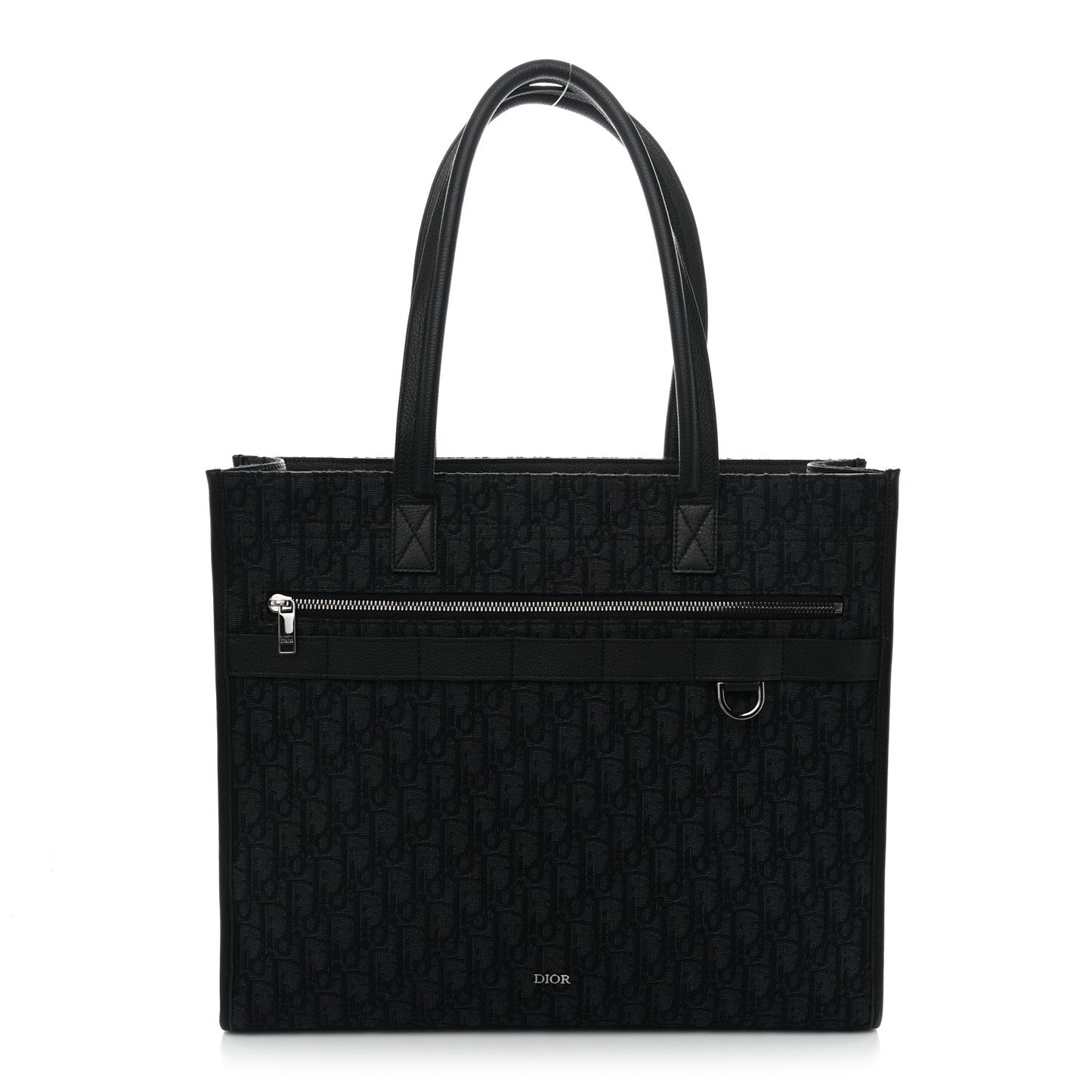 Grained Calfskin Oblique Jacquard Safari Tote  Black