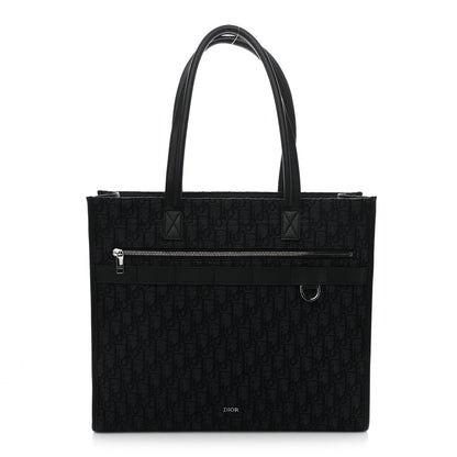 Grained Calfskin Oblique Jacquard Safari Tote  Black