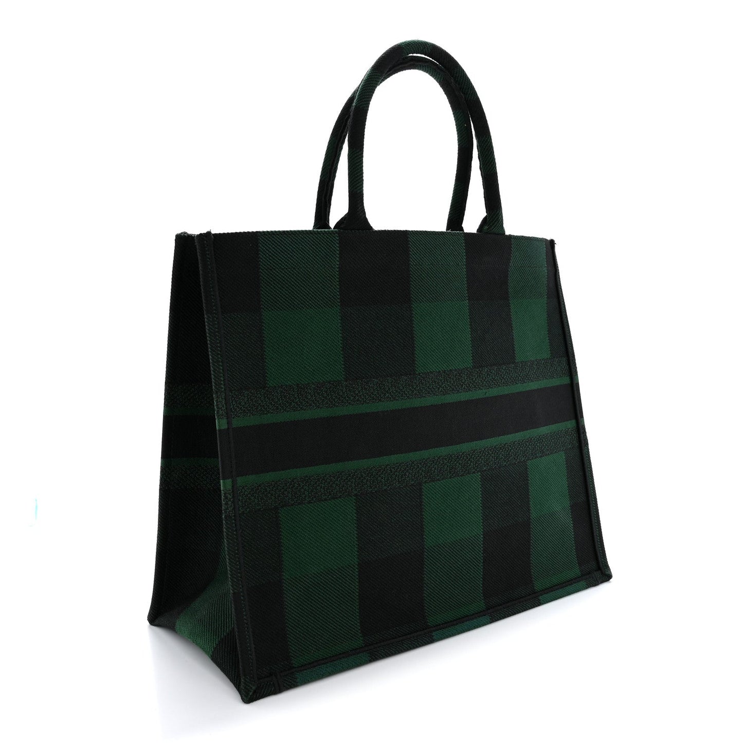 Canvas Embroidered Checkered Book Tote Black Green