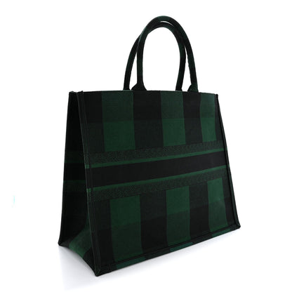 Canvas Embroidered Checkered Book Tote Black Green