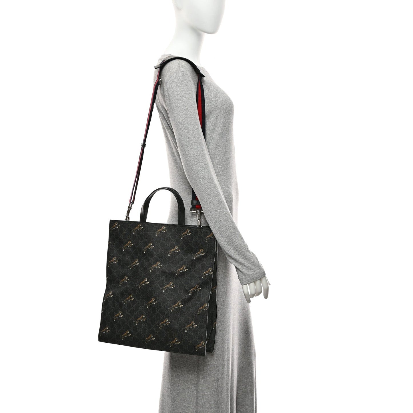 GG Supreme Monogram Tigers Web Vertical Tote Black Multicolor