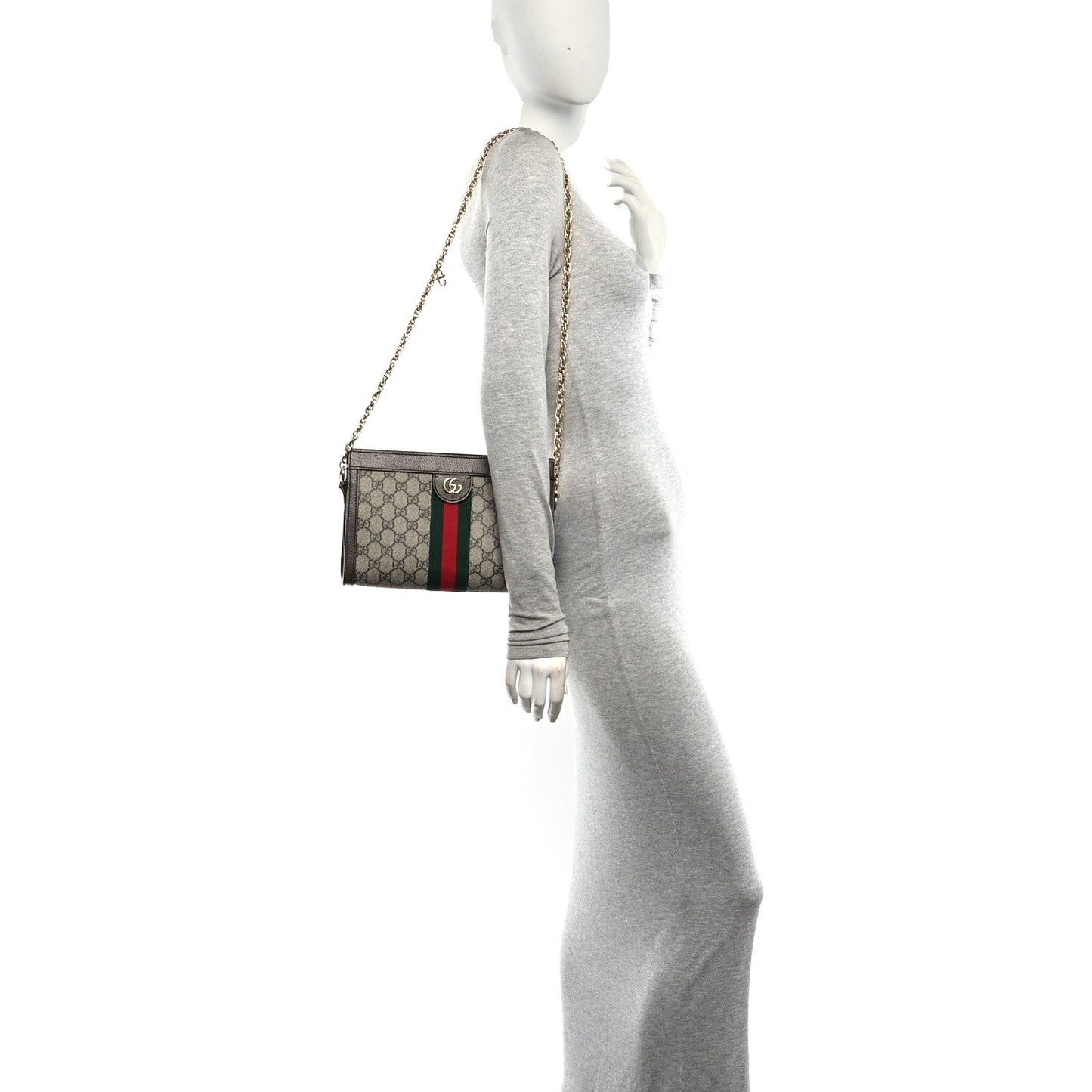 GG Supreme Monogram Web Small Ophidia Chain Shoulder Bag Brown