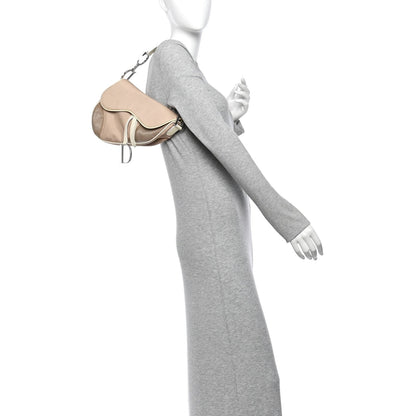 Canvas Patent Calfskin Saddle Bag Beige