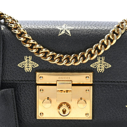Grained Calfskin Bee Star Small Padlock Shoulder Bag Black