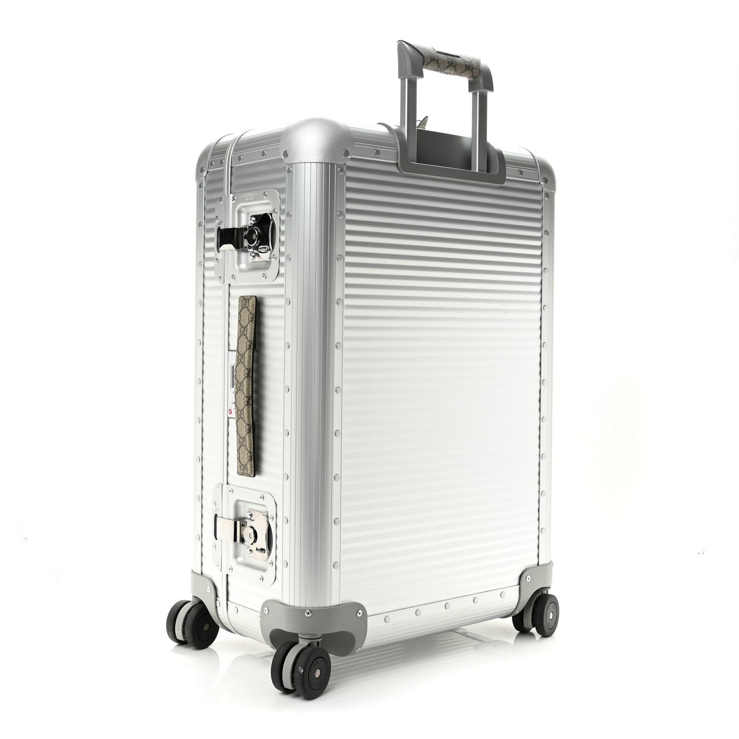 GG Supreme Monogram Aluminium Porter Medium Trolley Suitcase Silver